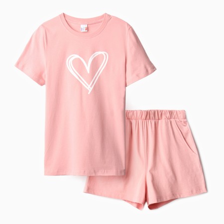 Home female set (T -shirt, shorts), pink color, size 52-5