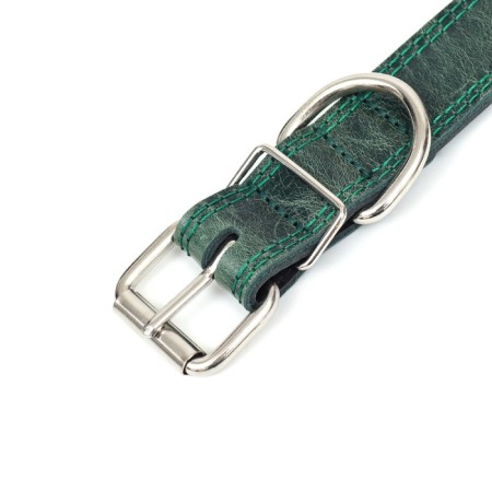 Collar leather two-layer 3 cm, Osh 35-47 cm, emerald-10