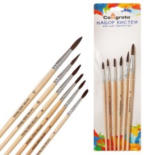 Set of protein brushes, calligrata, round, 6 pieces (No. 2,4,6,8,10,12) with wooden handles, in the blist