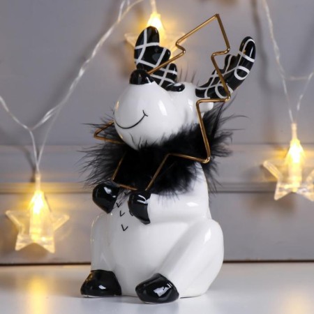 Souvenir Ceramics "Losik with a Christmas tree" white-black with gold, fluff 18.2x10x10.5 cm-3