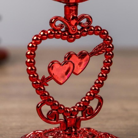 Climber Plastic, glass on 1 candle "Triple Heart" glass on the leg red 15x6.3x6.3cm-4