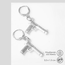 Gun earrings pistols, silver color