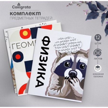 A set of subject notebooks of 36 sheets "Animal memes", 12 items, with reference material, cover covered paper, block No. 2 (gray sheets)