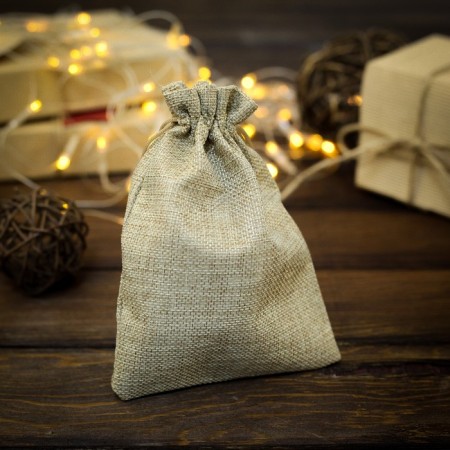 Gift bag from canvases, beige, 13 x 18 cm
