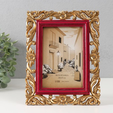 Polystone photo frame 10x15 cm "Antei" red with gold 17.3x1.5x22.2 cm