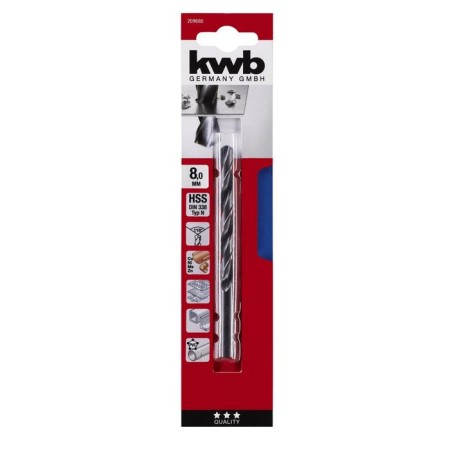 Metal drill KWB DIN338, 8x117 mm, sharpening angle 118 °, HSS-R steel-1