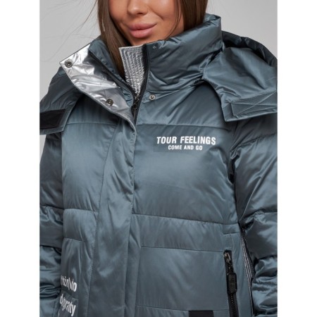 Coat insulated winter female, size 42, dark green color-7