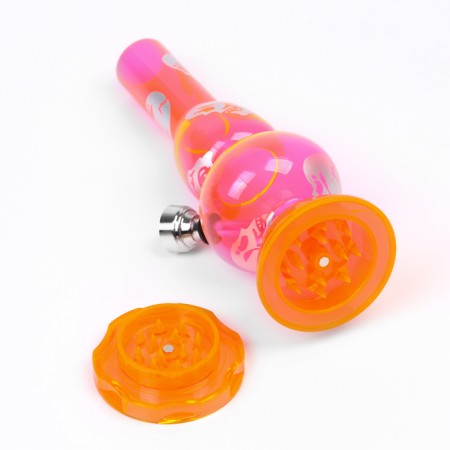 Bong, h-17.5 cm, "skull", with a grinder, acrylic, pink-2