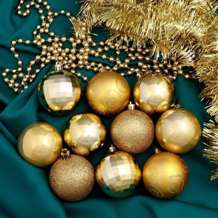 A set of balls plastic with beads and tinsel 12 pcs "Ariozo" gold