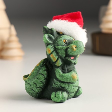 Souvenir ceramics "Green clay dragon in the New Year's cap" 5.8x5x7.5 cm-1