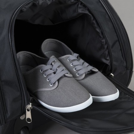 Road bag on wheels, lightning department, shoe department, 3 outer pockets, long belt, black color-4