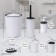 Set for the bathroom "light", 6 items: soap dish, dispenser, 2 glasses, brush, bucket, white color