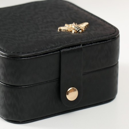 Casket Textiles for jewelry "Portfire with decoration" Black 10x10x6 cm-1