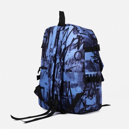 Youth backpack from textiles on lightning, 3 pockets, blue color-1