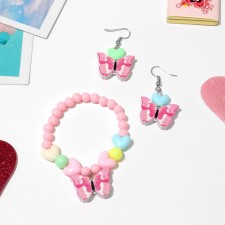 Set of children's “chosen” 2 subjects: earrings, bracelet, butterfly raspberry, color mix