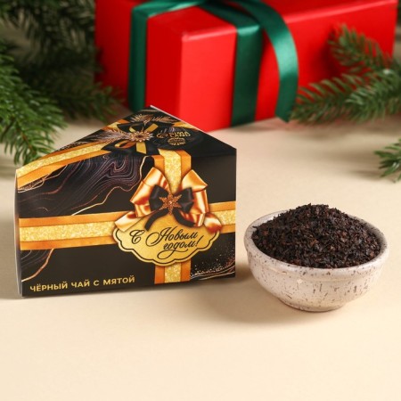 New Year! Black tea in the gearbox “Happy New Year”, taste: mint, 50 g.-1