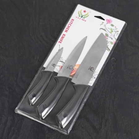 A set of kitchen knives "Eneolite", 3 subjects: blade 8.5 cm, 15 cm, 17 cm, black color-2