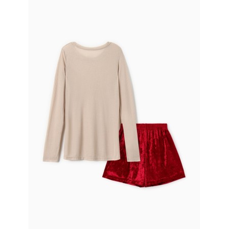 Home Home (Longsliv and Shorts) KAFTAN "velvet" set, 48-50, Bordeaux/beige-12