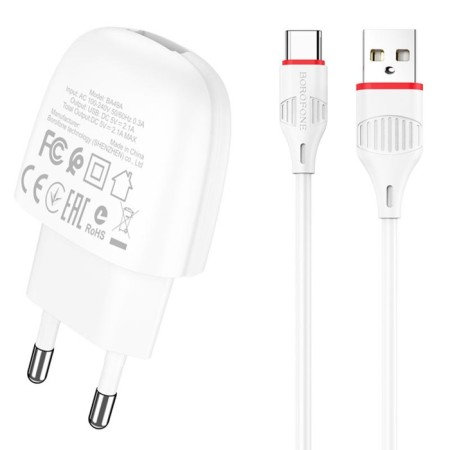 Network charger Borofone BA49A, USB, 2.1 A, MicroUSB cable, 1 m, white-2
