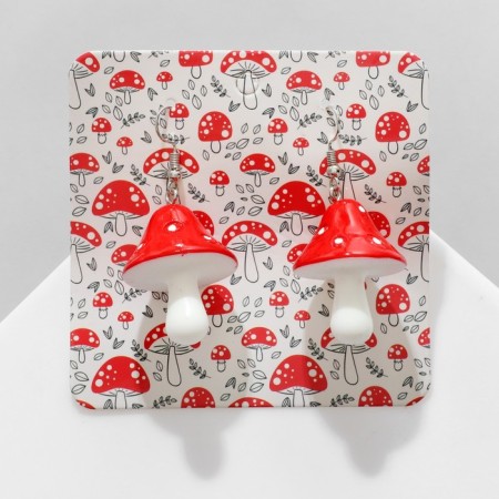 Earrings Plastic "Fleet", red-white color in silver-2