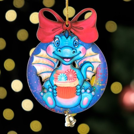 Christmas tree toy "Dragon in a blue ball", lamination, 73 x 95mm-1