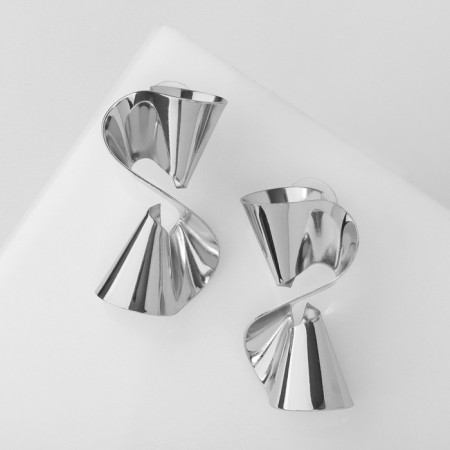 Earrings Metal "Balt" corrugated, silver color-1