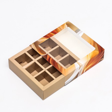 Box for 9 sweets with a shell "coffee with milk", 13.7 x 13.7 x 3.5-3