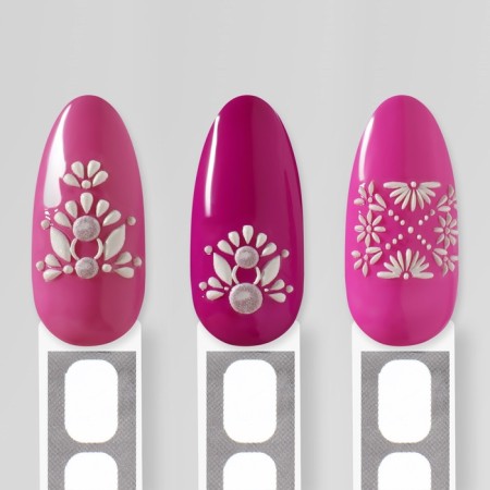 Nail stickers "3D patterns", voluminous, white color-3