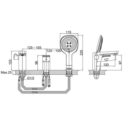 Bath mixer D&K berlin technische DA1434915, single -leaf, built -in, chrome/black 56649-1