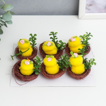 Easter souvenir "chicken with a rose and testicle in a nest with a flower" set 6 pcs 3x4x4 cm-2