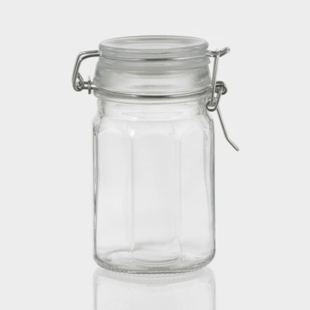 Glass Bank for bulk products with a Cornered Bug Castle, 250 ml, 8.5 × 6 × 11.5 cm