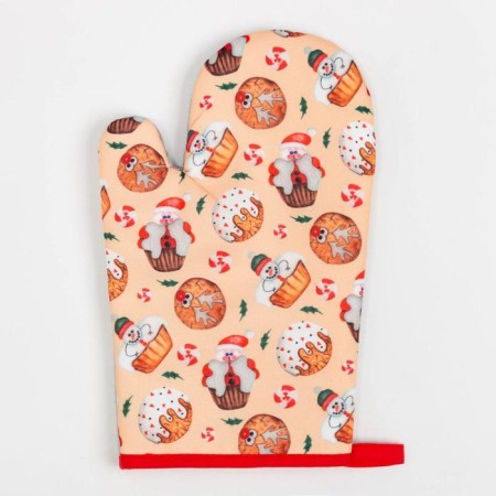 Kitchen New Year's set Christmas segling 17*17cm, mittens 26*16 cm, apron 60*80 cm, 100% p/e-4
