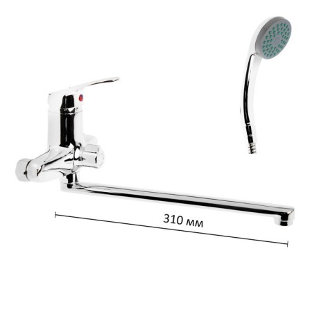 Bath mixer "TsS-SM" EP400023, single-leaf, wall, with shower set, chrome