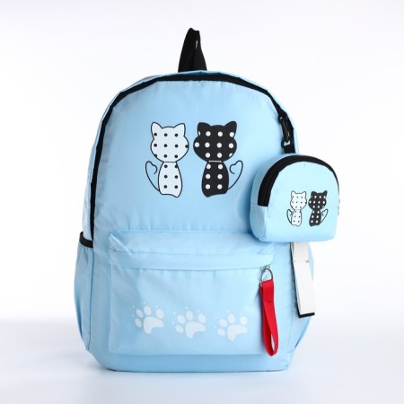 Youth backpack from textiles, 3 pockets, wallet, blue color-3