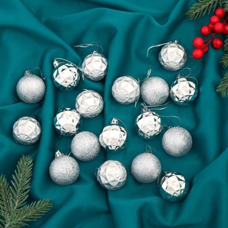 Set of balls plastic D-4 cm, 18 pcs "Called evening" silver
