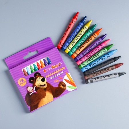 Wax pencils, set of 12 colors, height 8 cm, diameter 0.8 cm, Masha and bear