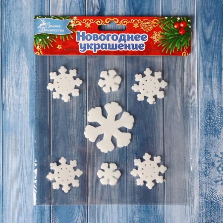 Glass sticker "Snowflakes white with shine" (set 7 pcs) 12.5x12.5 cm, white-2