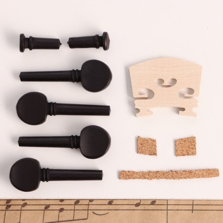 A set of violin accessories: stand, Kolki, chin, string holder, 3/4-1
