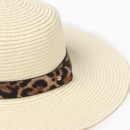 Women's hat with a leopard strap minku Milk color, river 58-2