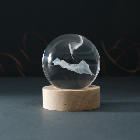 Souvenir glass backlight "Shar. Geometry of the mountain" D = 6 cm stand wood, usb-4