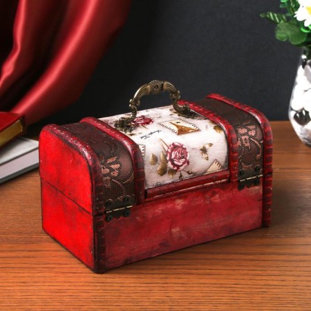 Casket Wood Elevated "Roses and Stamps" set 2 pcs 6.5x11.5x7.5, 10.5x17x10.5 cm-6