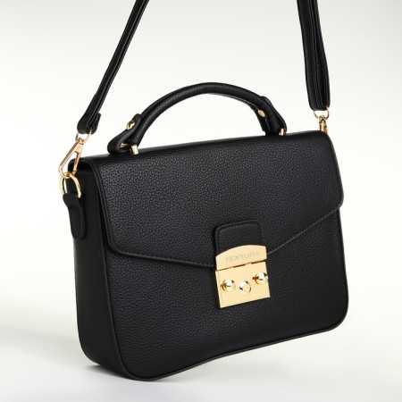 Women's bag on the valve, Textura, small size, black color-3