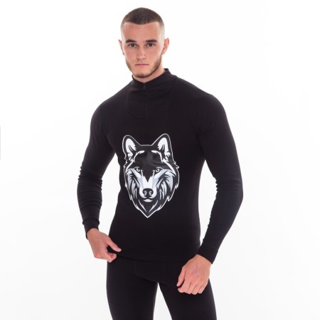 Male thermal underwear (fufaika, pants) print wolf, black color, size 52-2