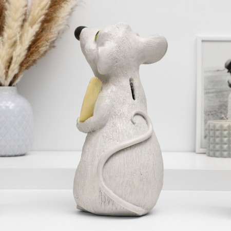 Piggy bank "Rat with cheese" gray, 24x16x14cm-3
