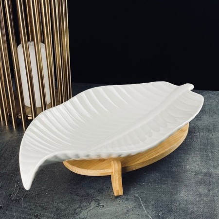 Lenardi Bamboo dish, on a stand, porcelain, bamboo, length 35.5 cm