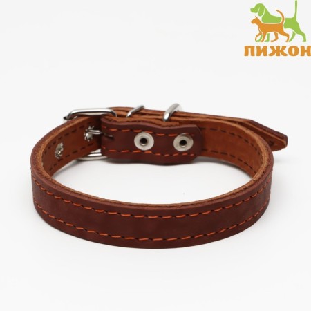 Collar of two-layer leather, 46 x 2 cm, ok 25-35 cm, brown