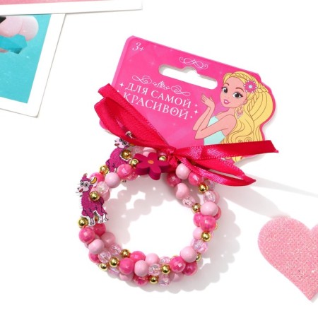 Bracelet Children's "Choselka" 3 threads, llama, pink color-2