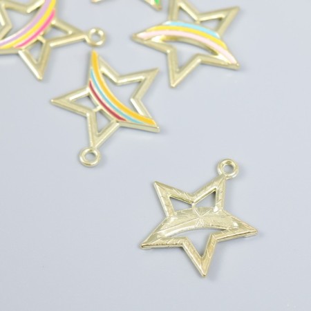 Decor for creativity Metal, enamel "Star with Rainbow" Gold Mix 2x2.4 cm-2