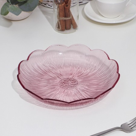 A dish of colored glass, d = 22 cm, h = 4 cm, pink color