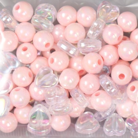 A set of plastic beads "Astra" pink assorted, round 8 mm / 7.4 mm, 20 g, pink-1